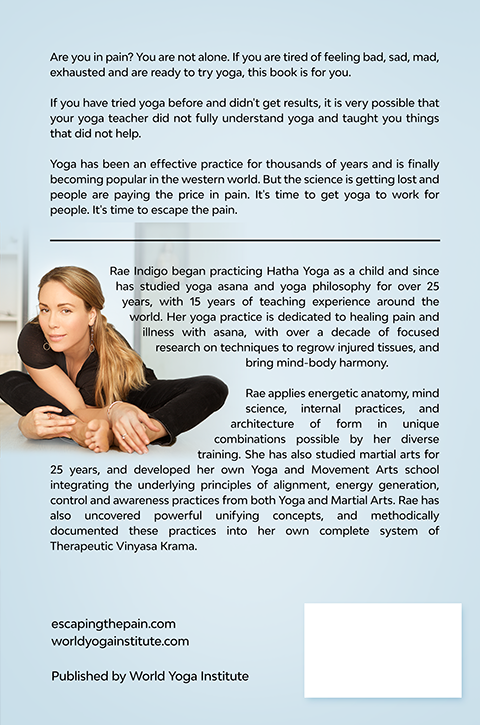 world yoga institute escaping the pain book back cover image